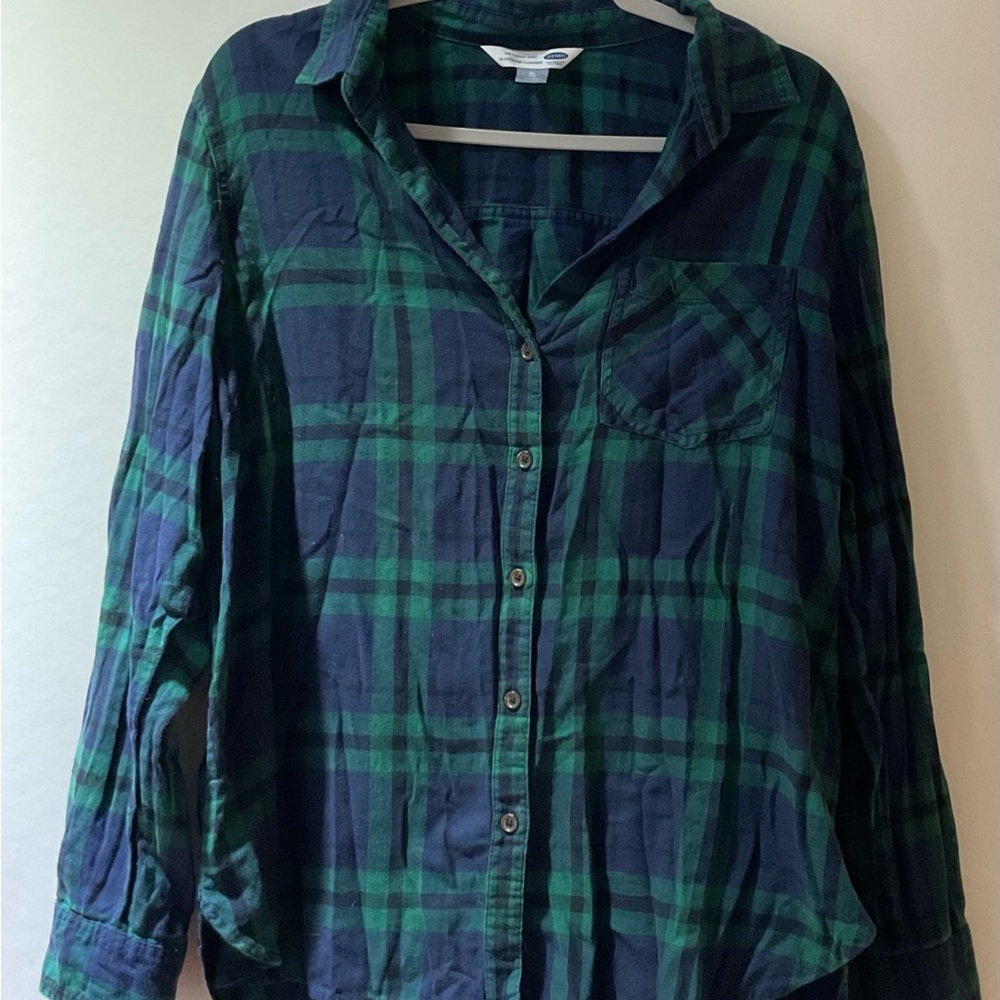 Old Navy Green and Blue Plaid Button Down Shirt